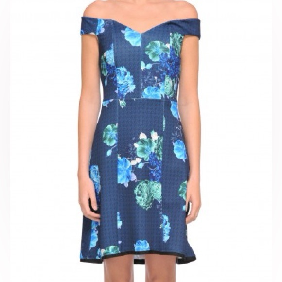 Pinko Dresses & Skirts - Pinko shoulder dress blue floral